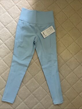 Athleta Light Blue Kids Leggings with High Waist and Side Pockets